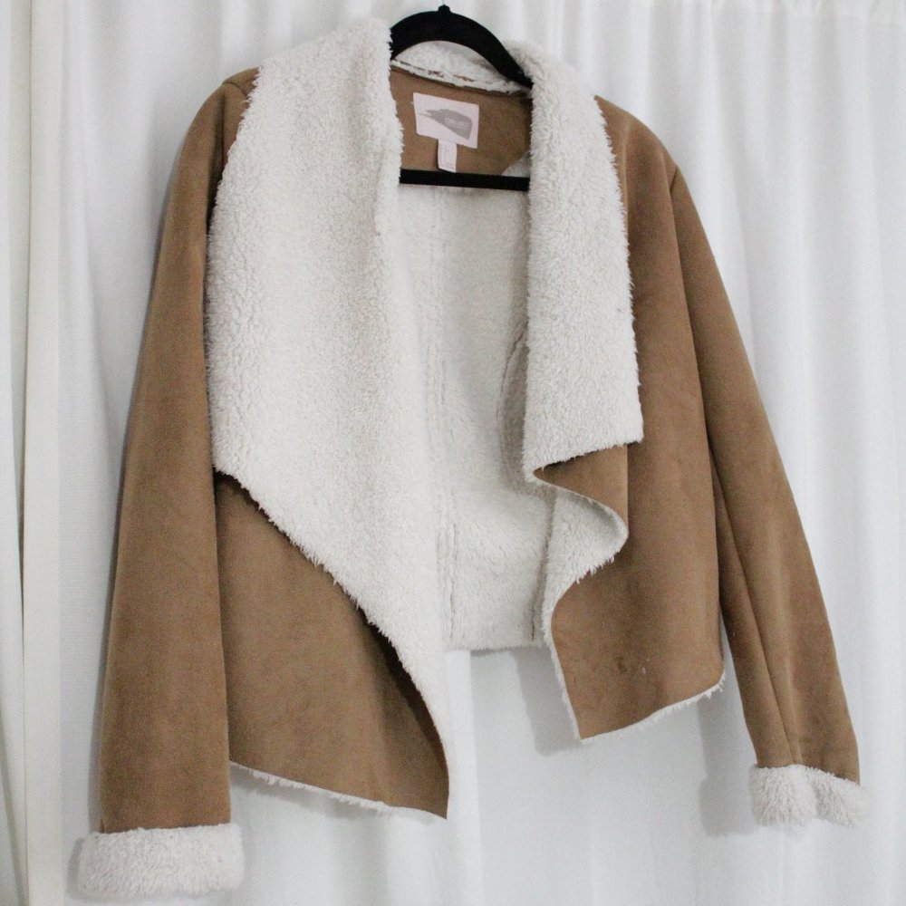 Womens Faux Sherpa/Suede Jacket